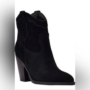 NIB Marc Fisher Gona Black Suede Pointed Toe Western Cowgirl Booties